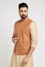 Ethnic India Brown Bundi Men's Jacket Abstract Blended | Grocsy