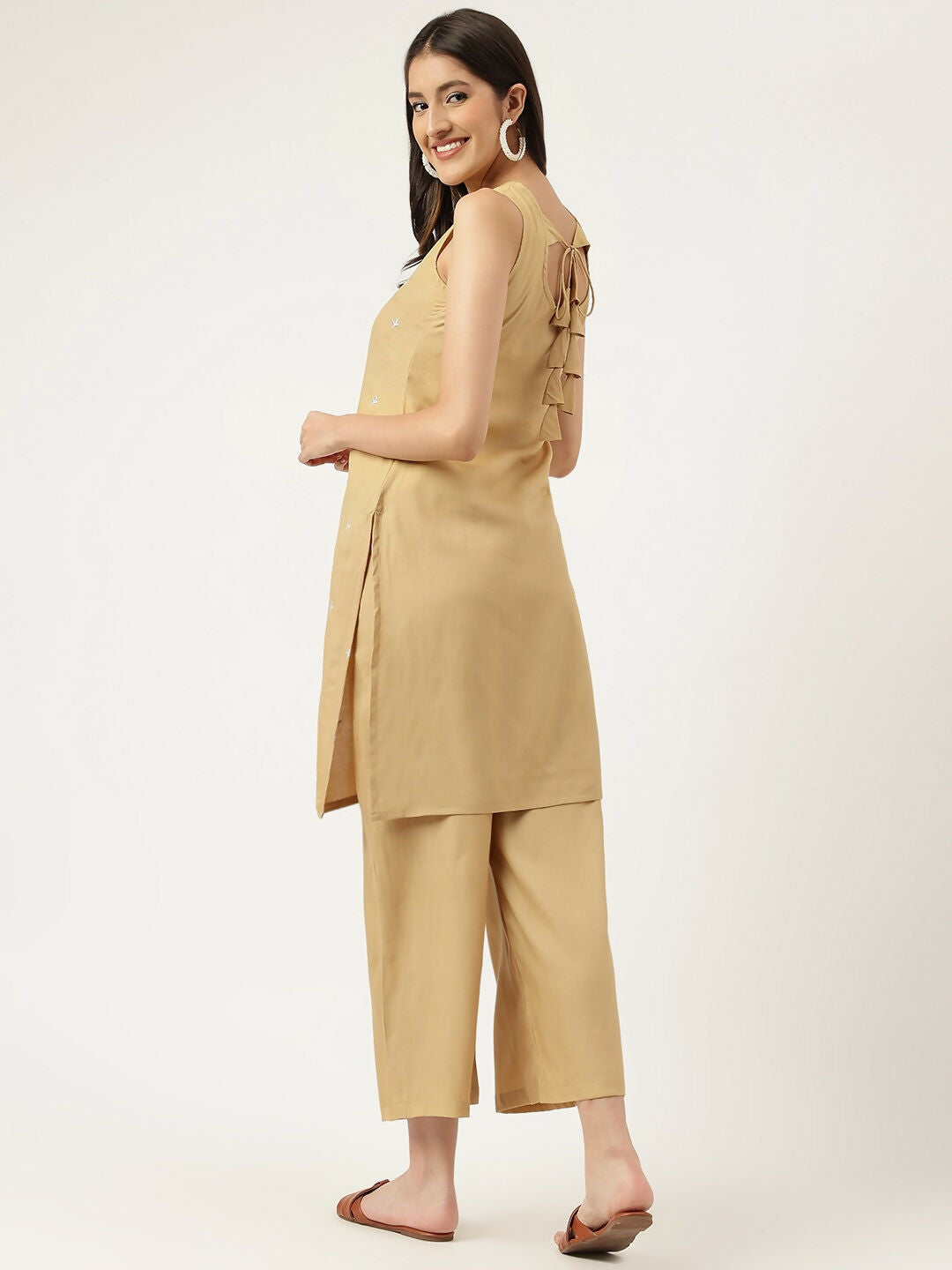 Joban Fashion Beige Rayon and Embroidered Work Straight Kurta Bottom Set | Grocsy