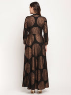 Ahalyaa Women Black Crepe Copper Foil Print Dress | Grocsy