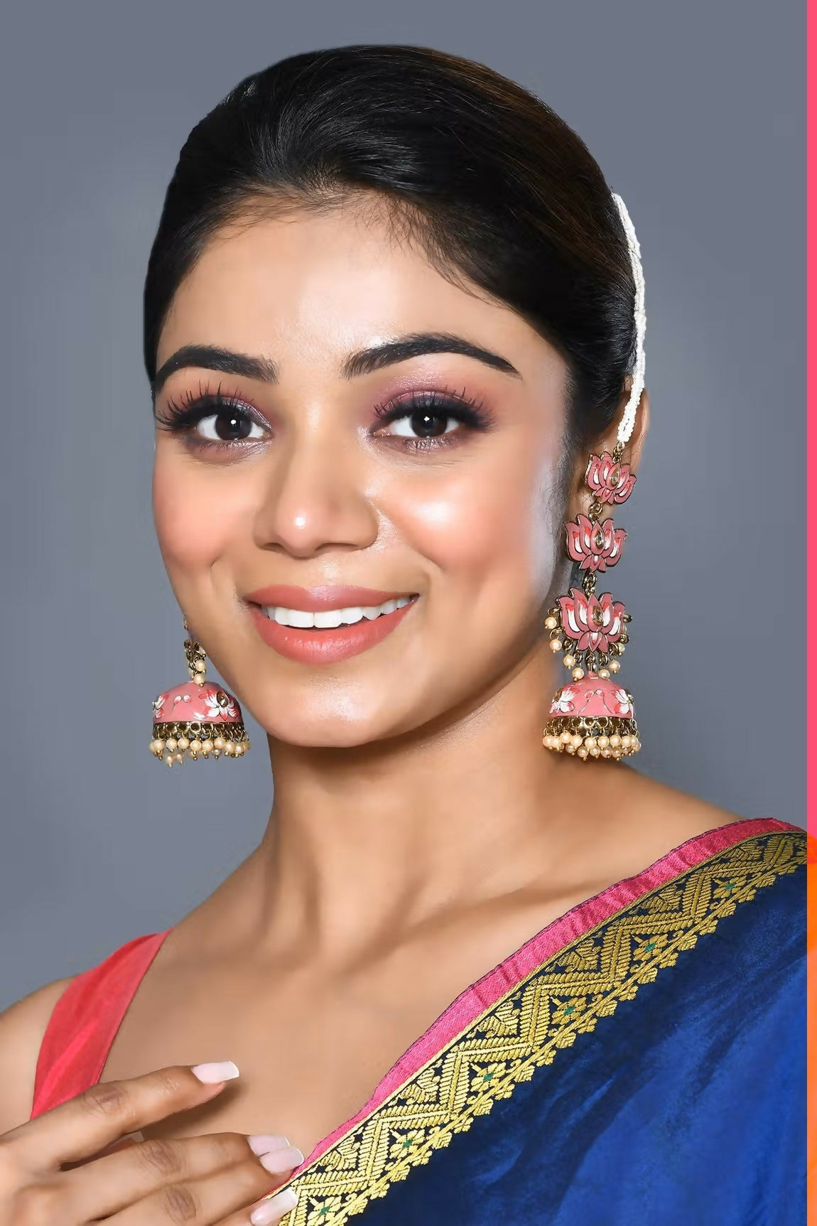 Joban Fashion Women Kundan Pearl Mina Golden White Pink Earrings | Grocsy