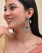 VOJ Silver Plated Oxidized Dancing Drop Earrings | Grocsy
