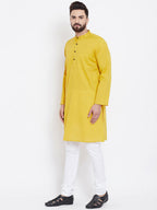Even Apparels Yellow Men's Pure Cotton Kurta With Band Collar | Grocsy
