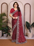 Teeya Creation New Womens Latest Party Wear Soft Chiffon Silk Saree-Red | Grocsy