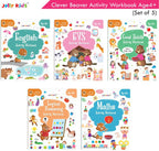 Jolly Kids Clever Beaver Ages 4-5 Years Fun Learning Activities Workbooks Set of 5 | English-Maths-EVS-Good Habit-Logical Reasoning | Grocsy