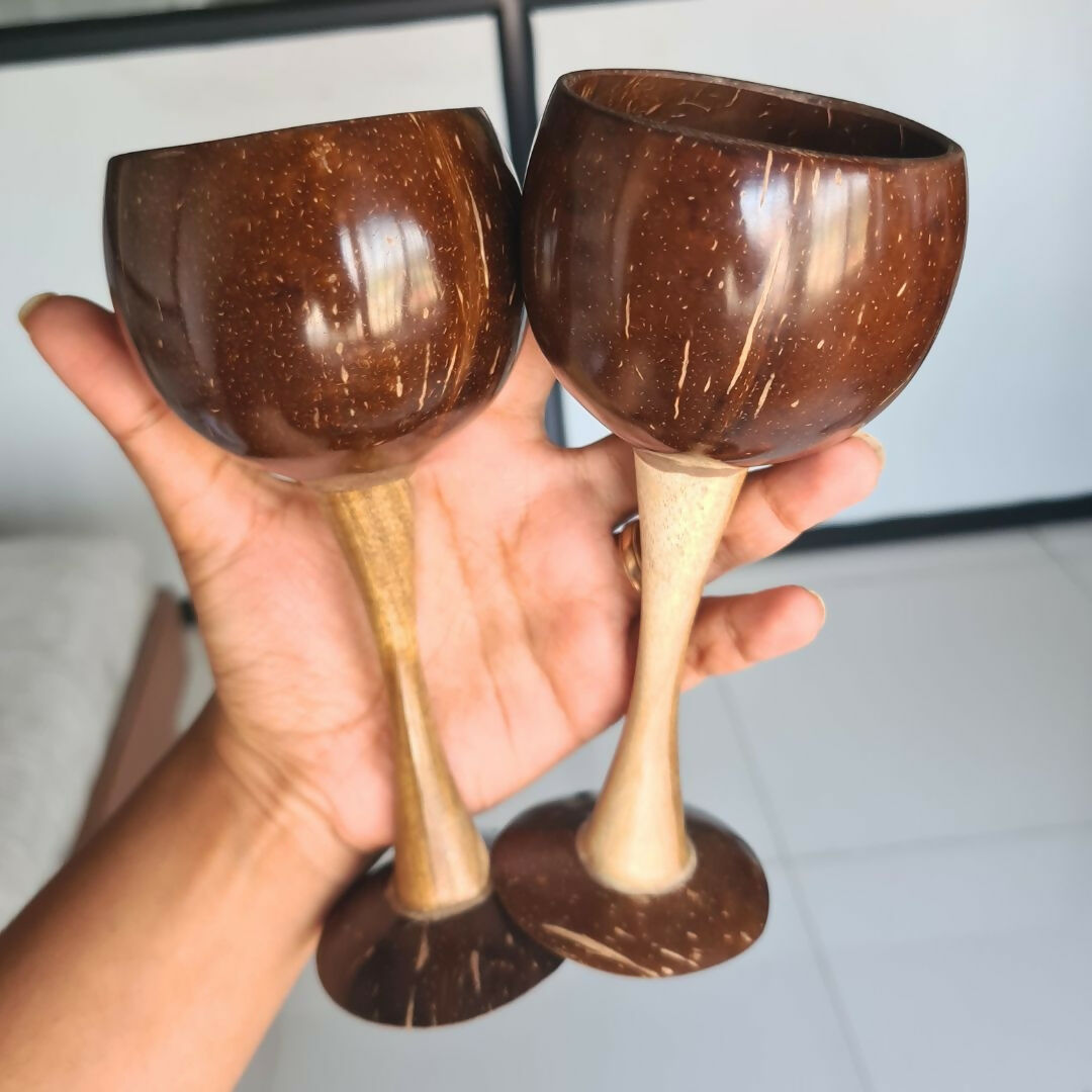 Thenga Coconut Shell & Wooden Wine Glasses | Grocsy
