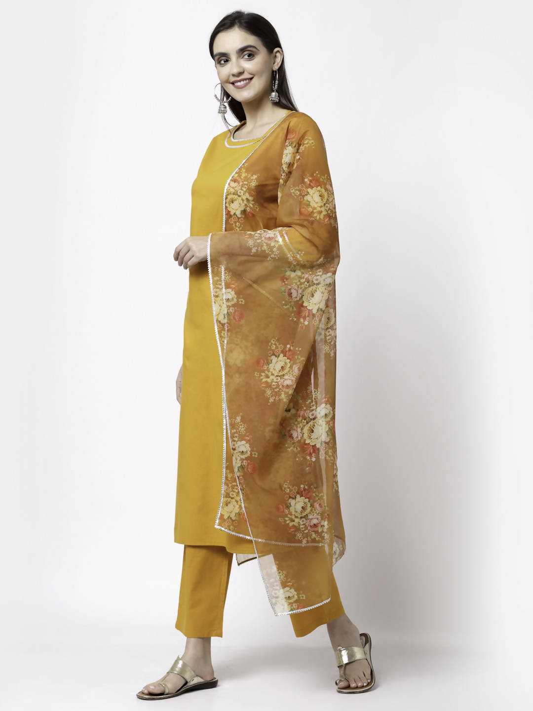 Myshka Trendy Women's Cotton Round Neck Casual Kurta Pant Dupatta Set | Grocsy