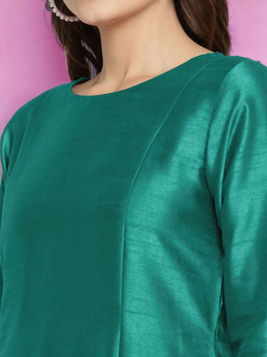Ahalyaa Women Sea Green Printed Gotta Patti Kurti with Palazzos & Dupatta - Sea Green | Grocsy