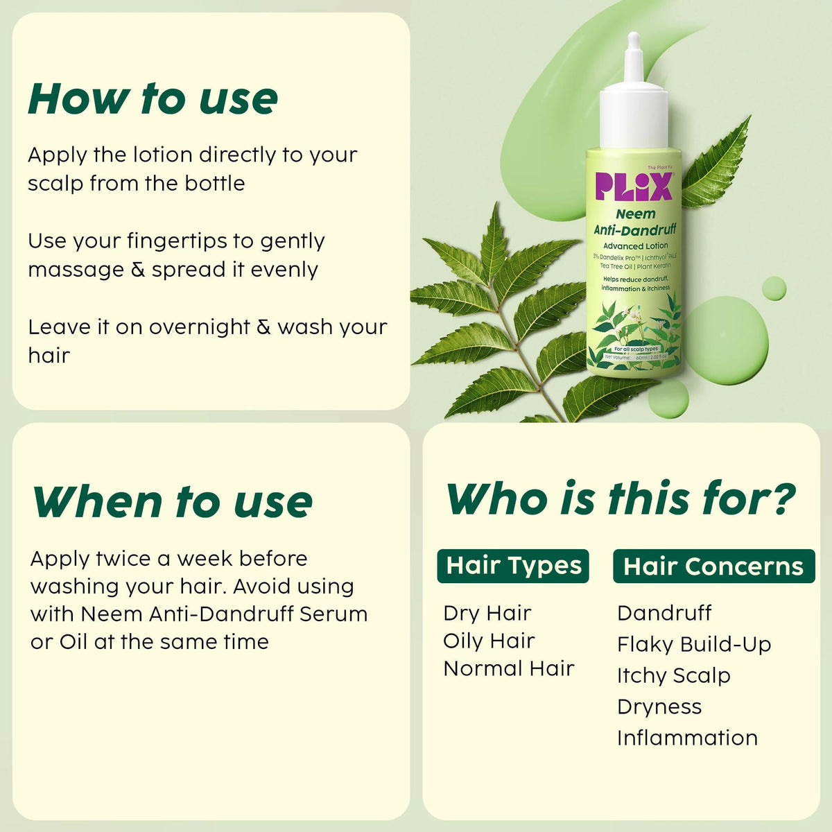 PLIX The Plant Fix Neem Anti-Dandruff Advanced Lotion Reduce Dandruff, Itching & Irritation | Grocsy