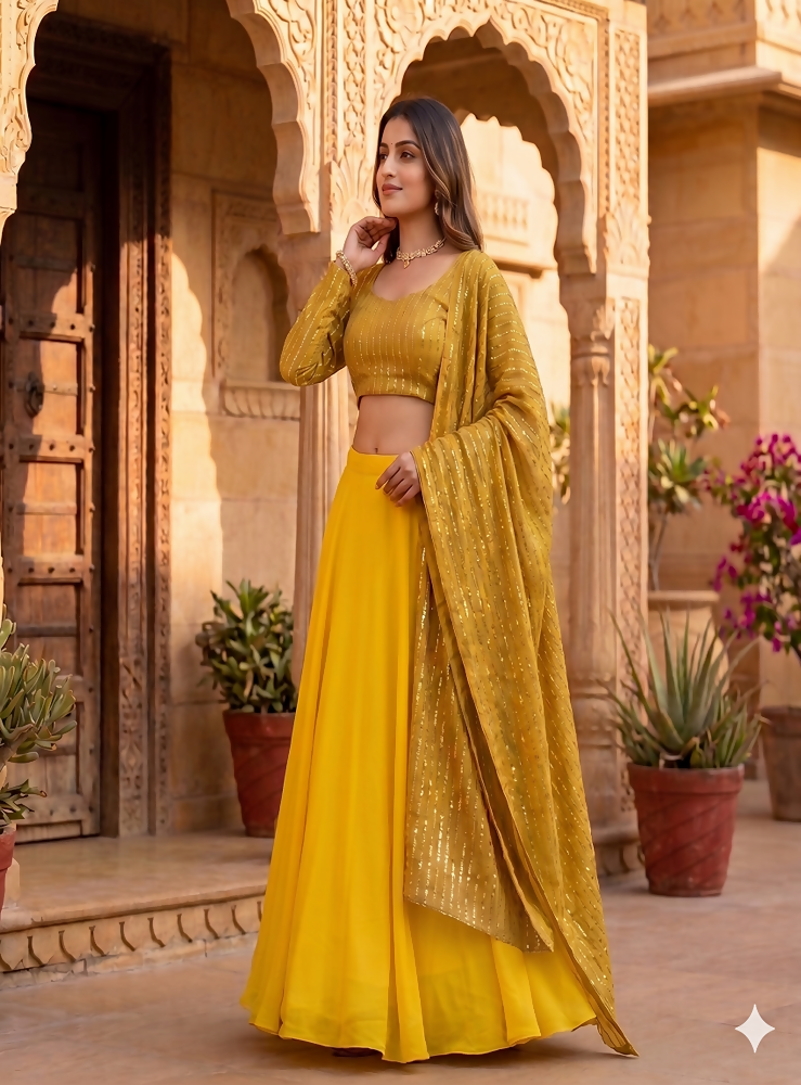 Teeya Creation Women's New Gold Designer Lehenga Choli Set with Sequin Embroidery Work | Grocsy