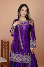 Joban Fashion Purple Silk Embroidered Sharara Set | Grocsy