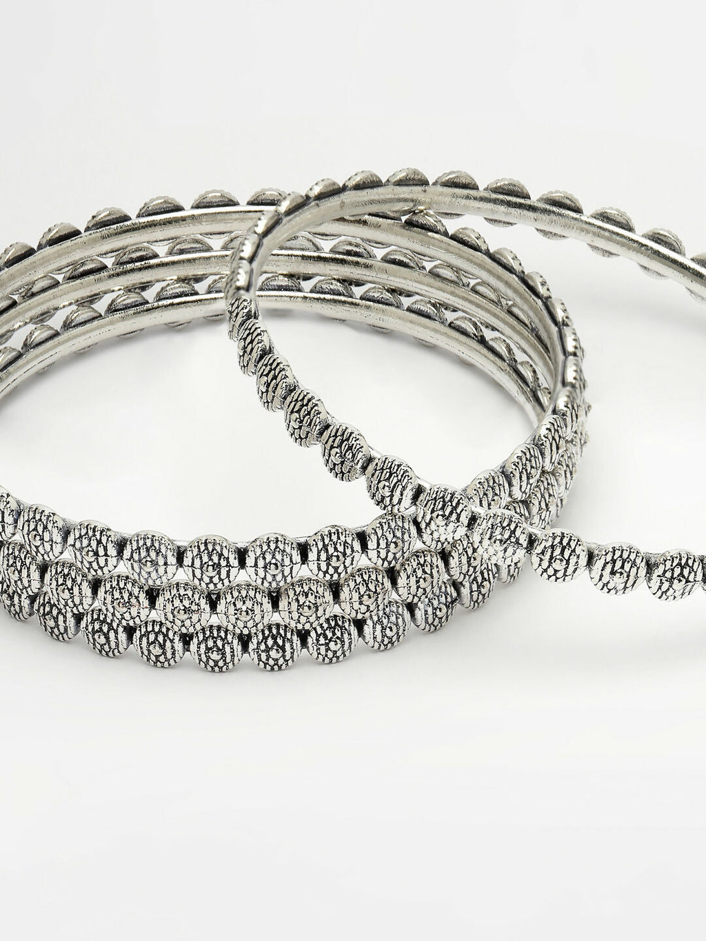 NVR Women's Set of 4 Silver-Toned German Silver Oxidised Bangles | Grocsy