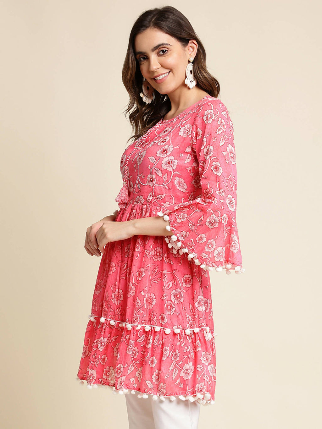 Pink Cotton Floral Printed Top - Himanshi | Grocsy