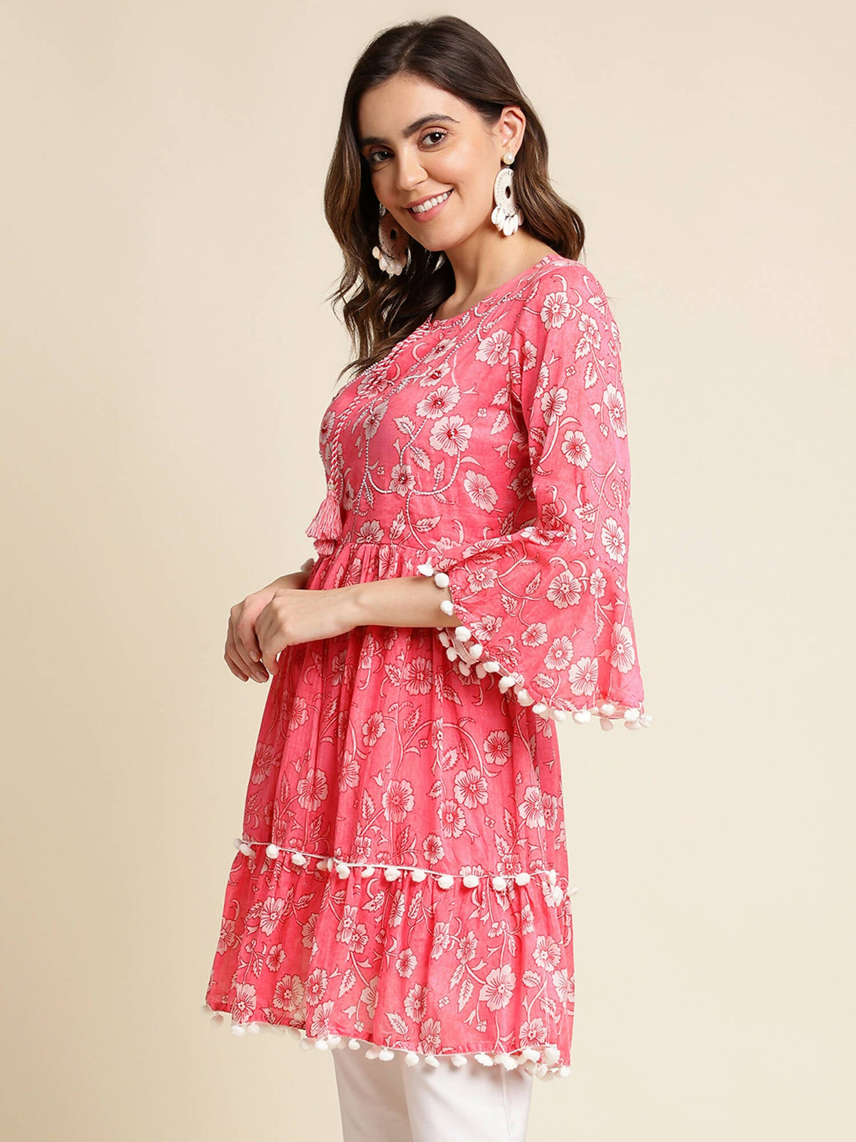 Pink Cotton Floral Printed Top - Himanshi | Grocsy