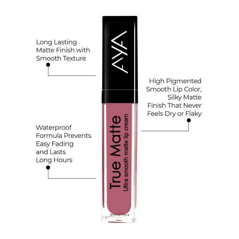 AYA True Matte Liquid Lipstick, Ultra Smooth Matte Lip Cream - 06 Pink Nude | Grocsy