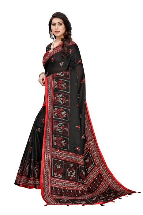 Vamika Embroidery Black Jute Silk Saree (Jhulka Black) | Grocsy