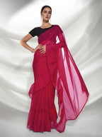 Pink Organza Solid Saree With Unstitched Blouse Piece - Shanaya | Grocsy