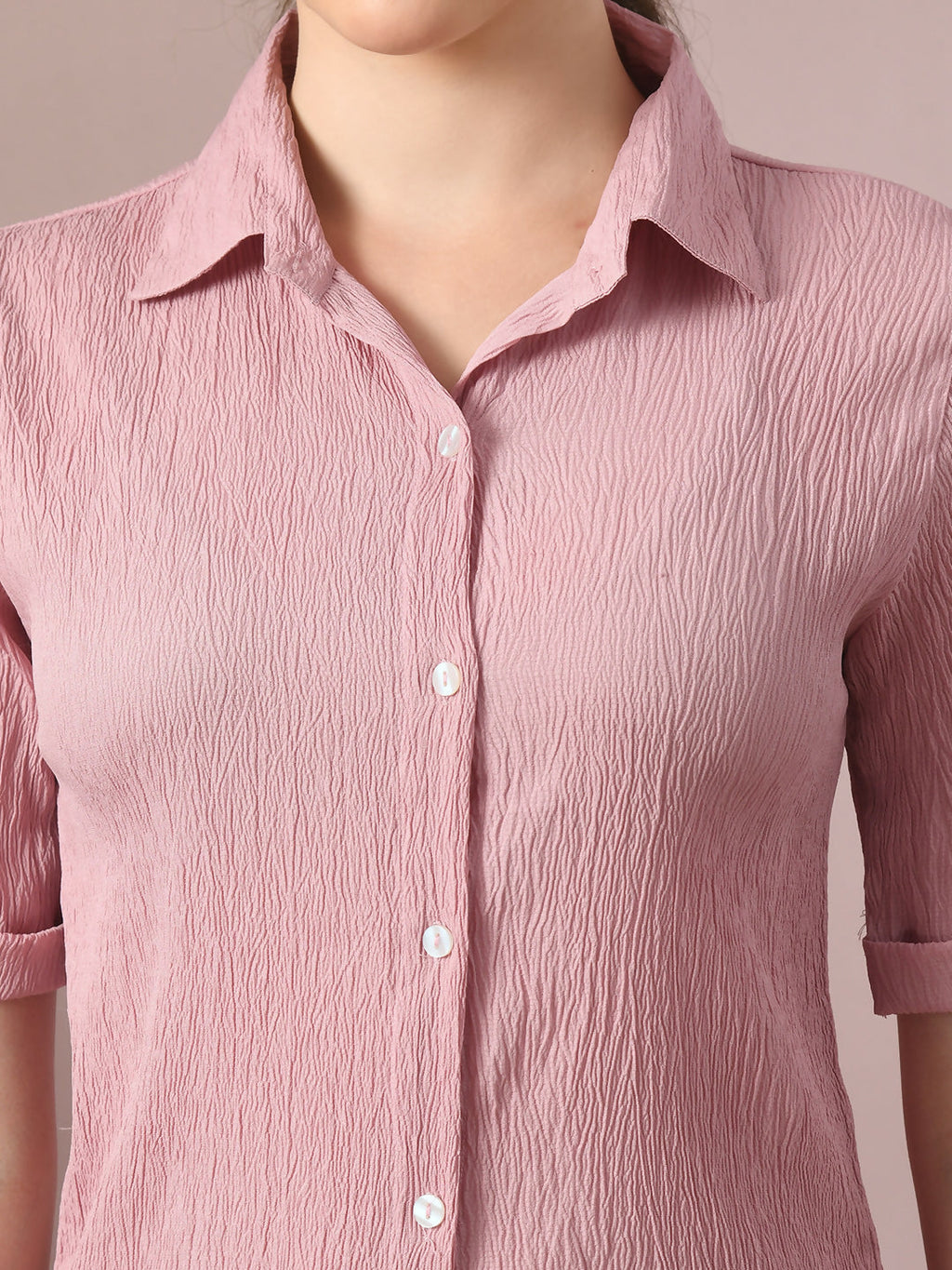 Myshka Women's Pink Solid Regular Fit Shirt | Grocsy