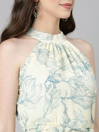 Souchii Cream & Blue Floral Chiffon Maxi Dress | Grocsy