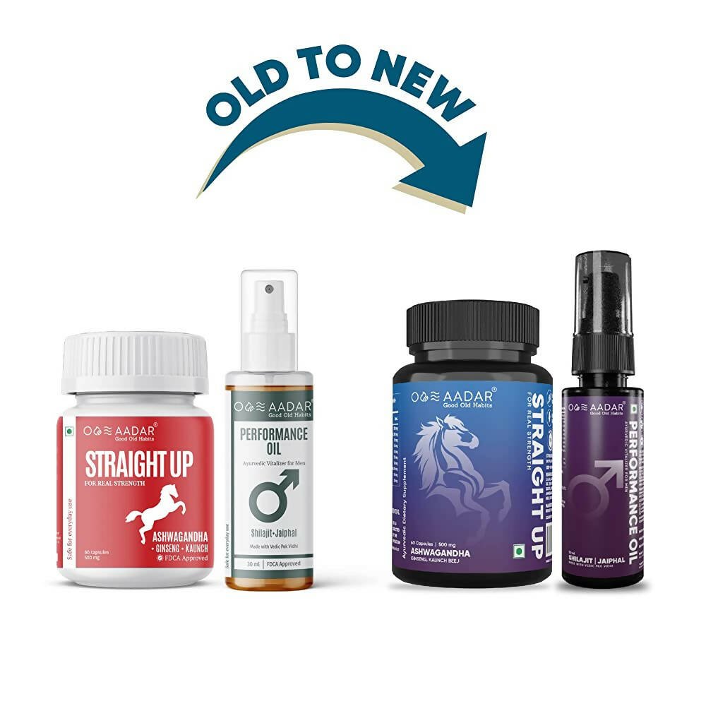 Aadar Ayurvedic Combo- Performance Oil & Straight Up Capsules | Grocsy