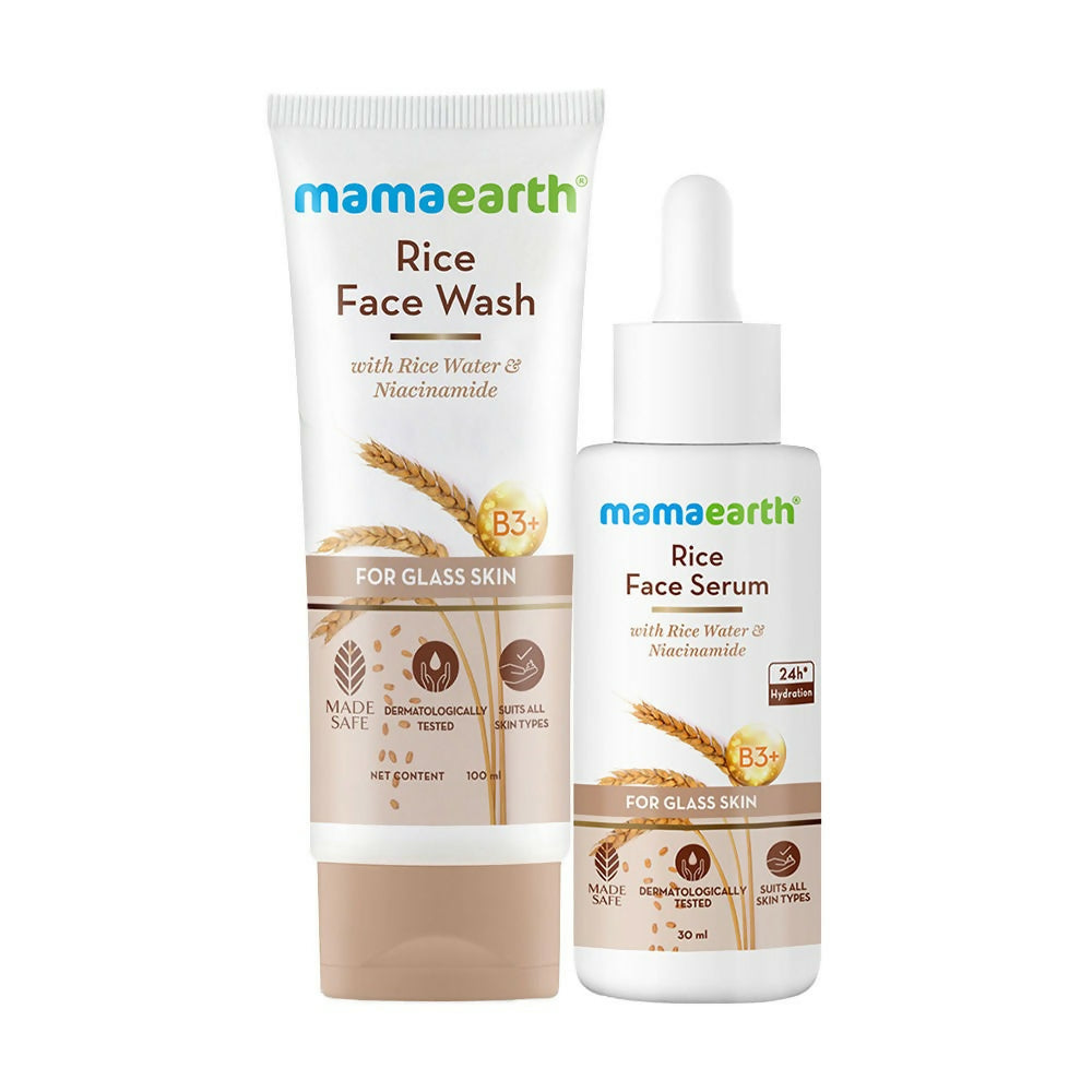 Mamaearth Rice Face Wash & Serum Combo For Glass Skin | Grocsy