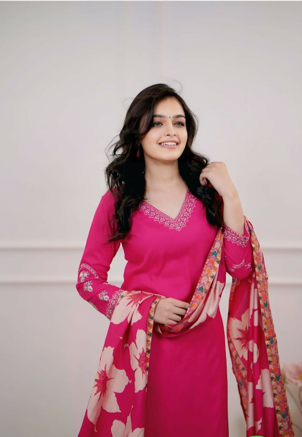 The52 Pink Women's Beautiful Viscose Silk Fabric Embroidered Work Straight Kurta Pant and Dupatta Set | Grocsy