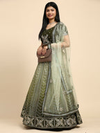 Green Fancy Net Sequence Embroidered Lehenga Choli with Dupatta - Dhara | Grocsy