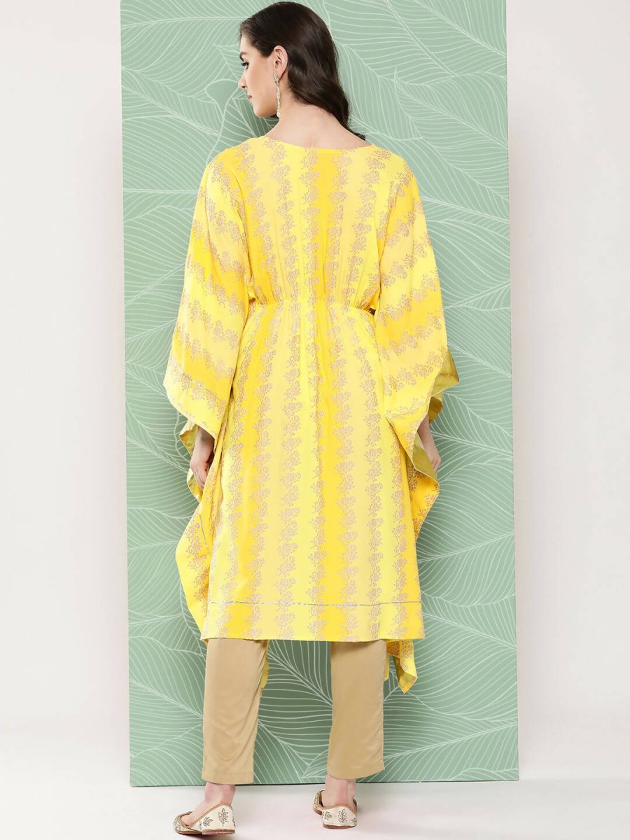 Ahalyaa Women's Traditional Wear kaftan Kurta - Yellow | Grocsy