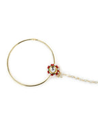 Gold-Pleated Red White Kundan Studded Beaded Chained Nosepin - Ruby Raang | Grocsy