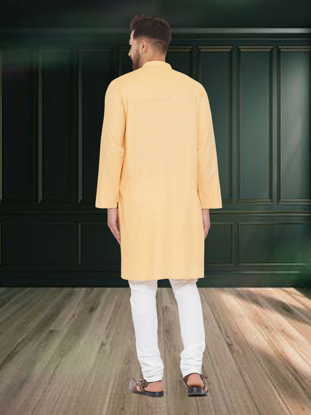 Even Apparels Men's Pure Cotton Yellow Kurta | Grocsy