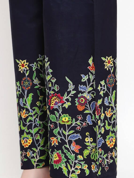 Mominos Fashion Navy Blue Floral Design Palazzo | Grocsy