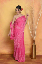 Very Much Indian Handblock Printed Cotton Saree With Natural Dyes - Pink | Grocsy