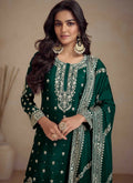 Vastranavya Glamorous Green Chinon Palazzo Suit With Intricate Sequins Embroidery Work with Dupatta | Grocsy
