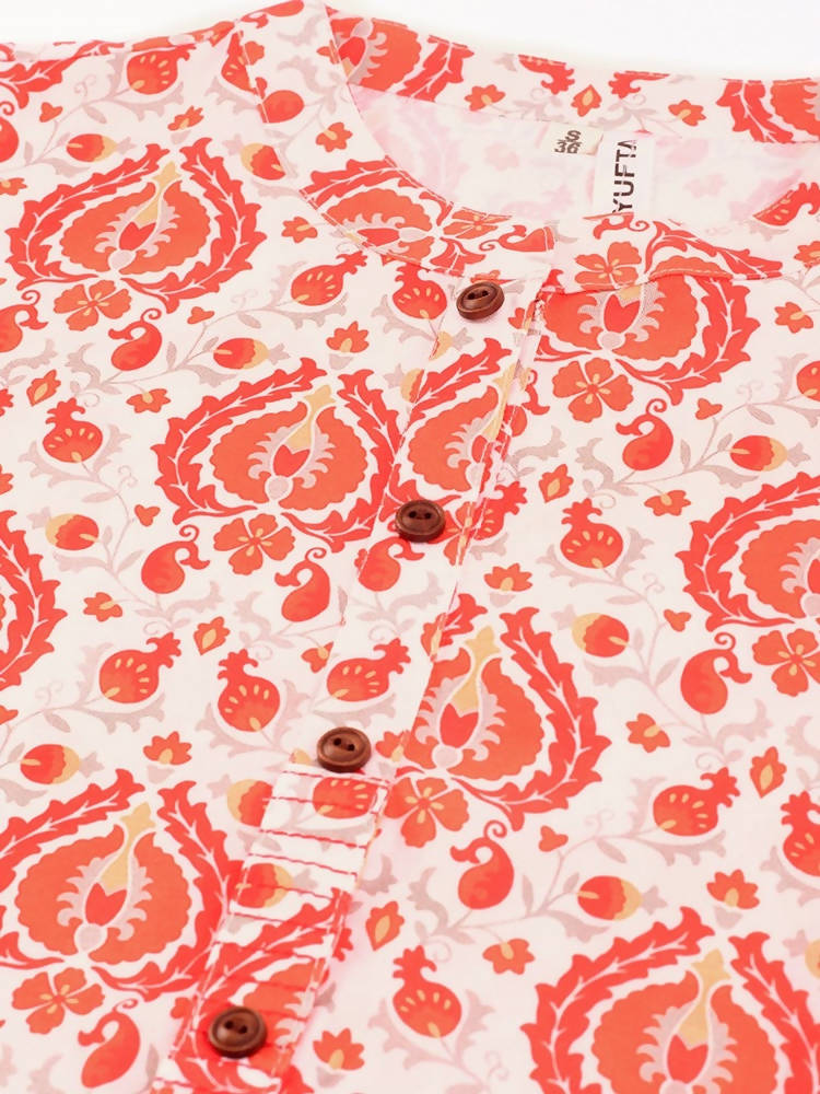 Yufta Women Red & Beige Printed Straight Kurta | Grocsy