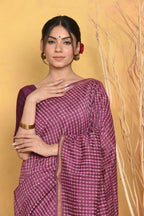 Very Much Indian Chanderi Natural Dye Handblock Printed Saree - Mauve | Grocsy