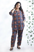 Breathables Women’S Blue Cotton Geometric Print Loungewear Co-Ord Set – Hip-Length Kurta & Pants | Grocsy