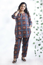 Breathables Women’S Blue Cotton Geometric Print Loungewear Co-Ord Set – Hip-Length Kurta & Pants | Grocsy