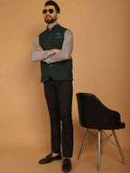 Even Apparels Pure Wool Nehru Jacket - Green | Grocsy
