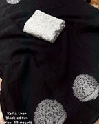 Black Pure Linen Woven Design Saree with Unstitched Blouse - Hiral Fashion | Grocsy