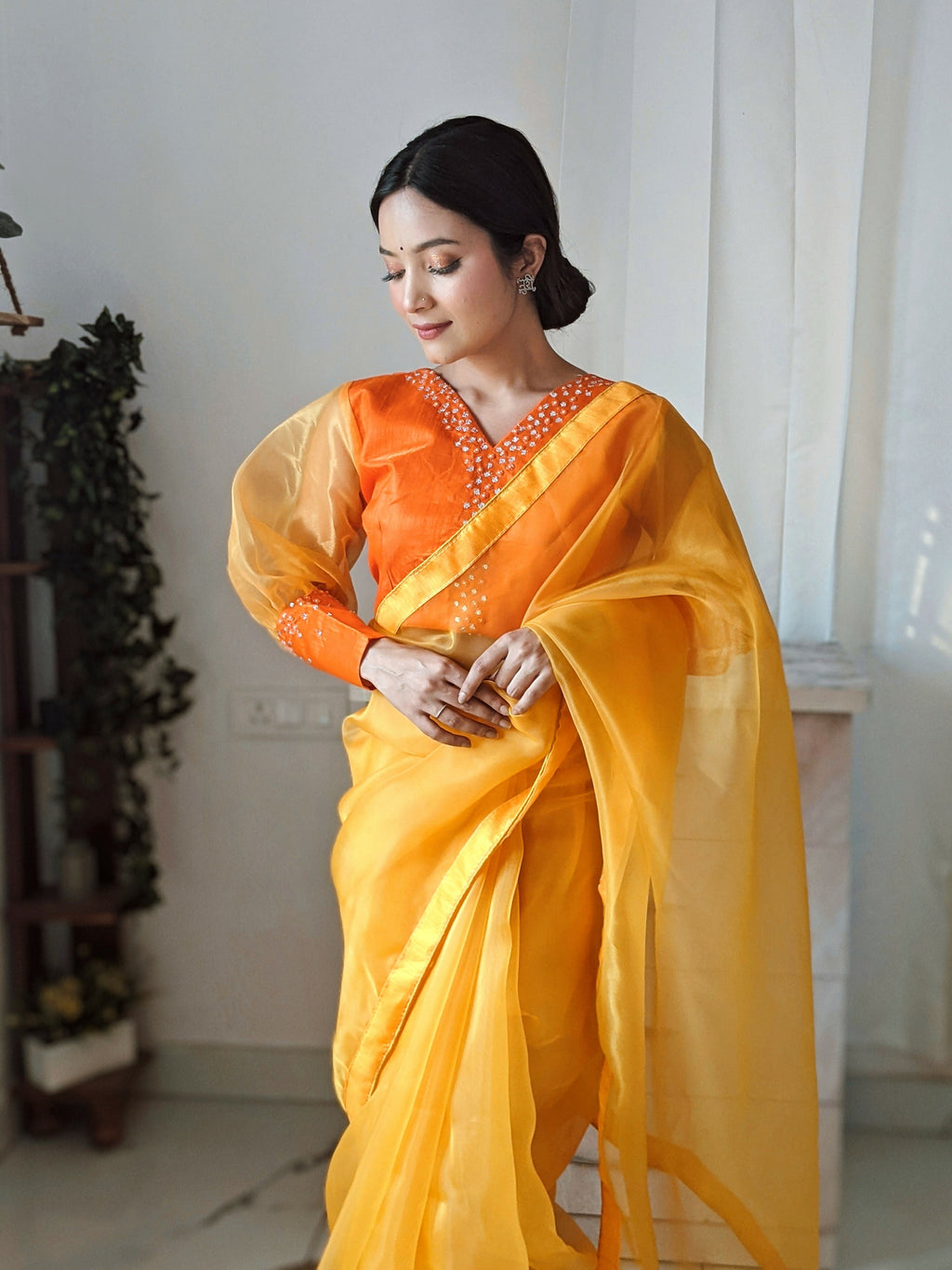 Vamsee Vasu Yellow Organza Saree | Grocsy