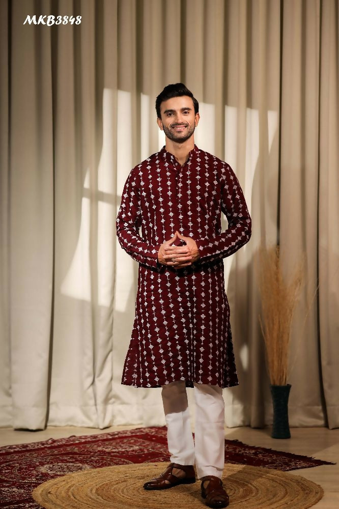 Maroon Viscose Designer Embroidery Work Kurta Set - Mahotsav | Grocsy