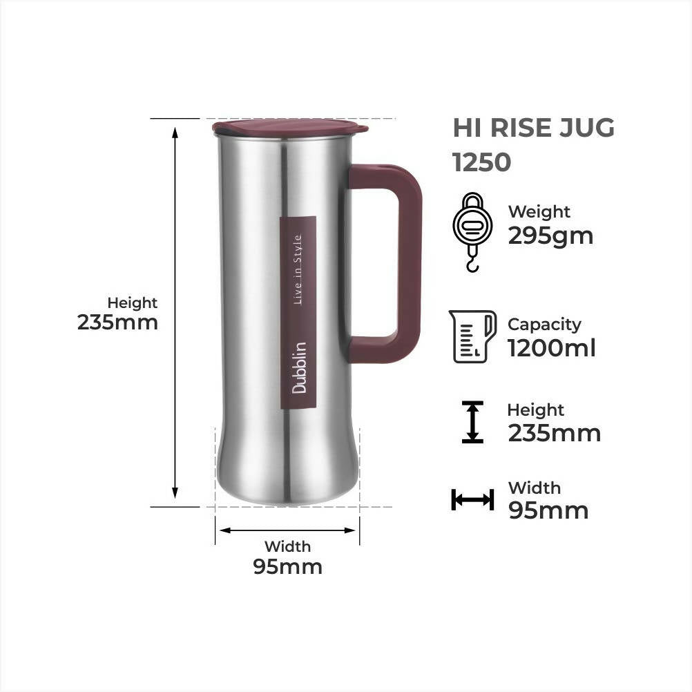 Dubblin High Rise Jug Stainless Steel Sipper Water Jug | Grocsy