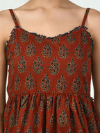 Myshka Women's Rust Ethnic Motifs Printed Top | Grocsy