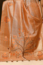 Joban Fashion Orange Saree Tissue Zari Buti Allover Matka Applick With Contrast Blouse | Grocsy