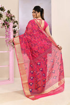 Piyari Fashion Women's Pink Embellished Cotton Blend Printed Saree | Grocsy