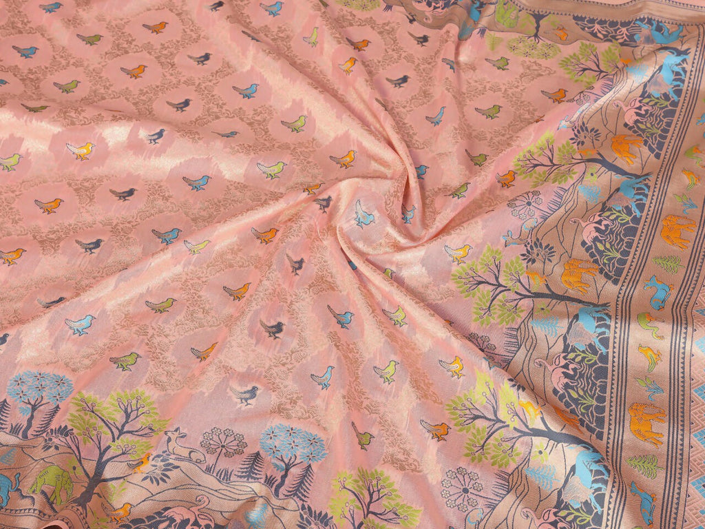 Teeya Creation New Latest Trendy Wedding Wear Pashmina Silk Saree-Peach | Grocsy