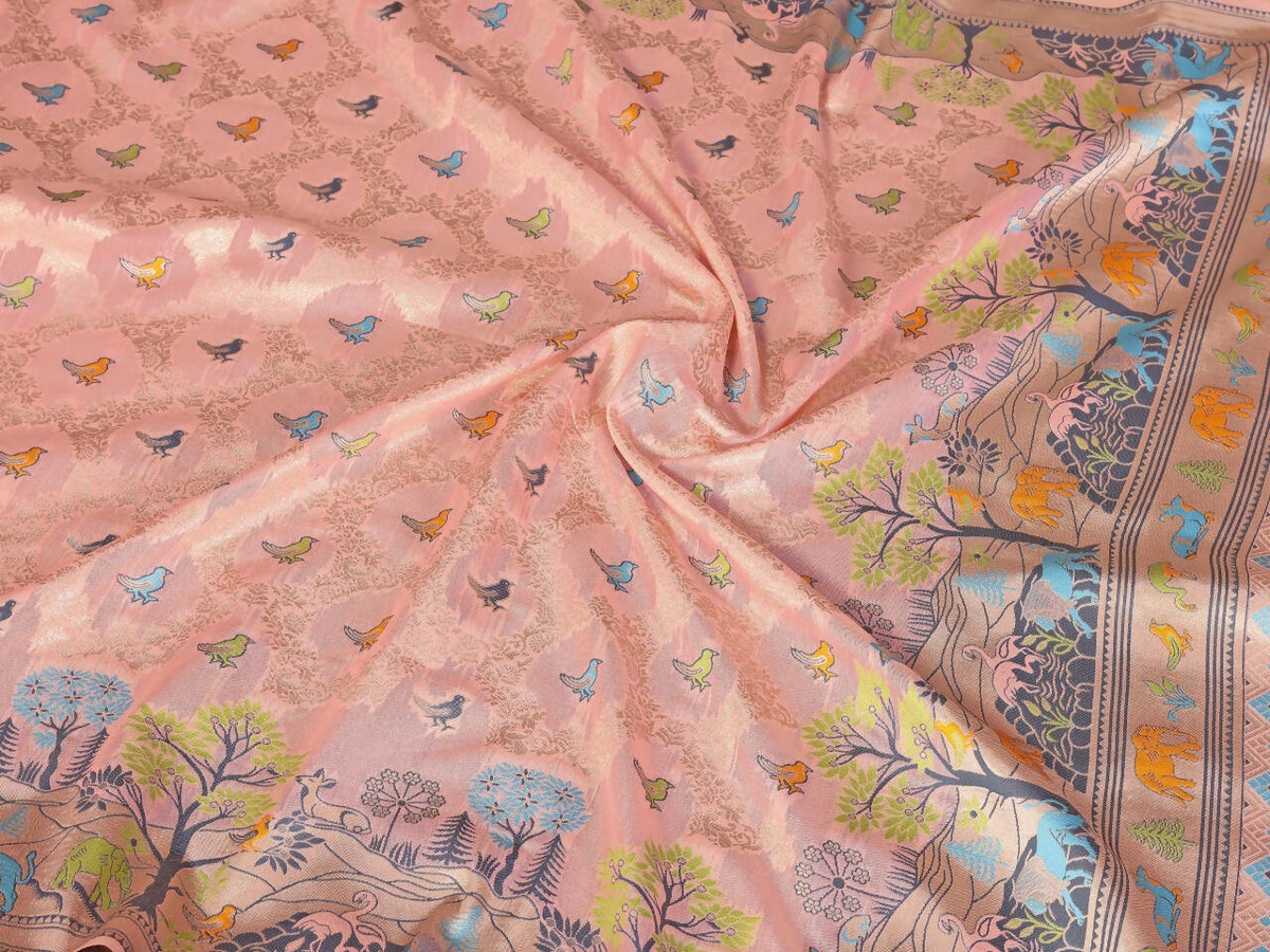 Teeya Creation New Latest Trendy Wedding Wear Pashmina Silk Saree-Peach | Grocsy