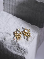Gold-Toned White Contemporary Gold-Polished Drop Earrings - Ruby Raang | Grocsy
