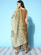 Ahalyaa Women's Brown Colour Cotton Blend Digital Printed Kurta Palazzo Set With Dupatta | Grocsy