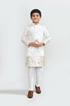 Joban Fashion Jacquard Silk White Kurta With Straight Fit Pant | Grocsy