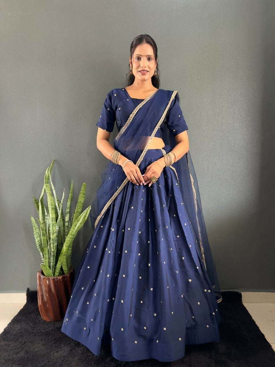 Teeya Creation New Trendy Stylist South Style Lehenga Choli Set - Dark-Navy-Blue | Grocsy